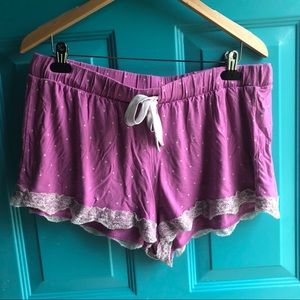 Purple Polka Dot Sleep Shorts with Lace Trim